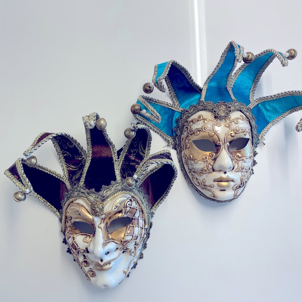 Set Pair of Venetian Masks Male and Female Made in Italy Mardi Gras Mask